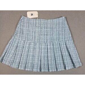 Elodie Womens Skirt Small Blue Tweed Pleated Mini Glitter K-Pop Coquette NWT